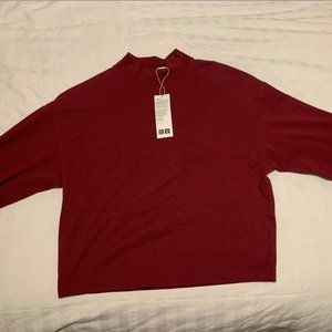UNIQLO Mock Neck Long Sleeve Shirt (Women's), XS, Wine
